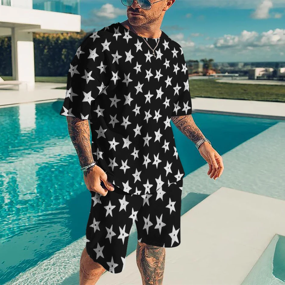 

3D Print Stars Men’s Shirts Shorts Suit 2 PSC Set Summer Tracksuit Oversize Sport Sweatpants Men Basketball Fashion Clothing 6XL