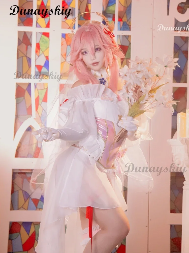 Yae Miko Косплей Костюм невесты игра Genshin impact DOKIDOKI-R белое Милое Свадебное Платье doujin