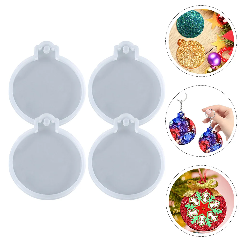 

4 Pcs Keychain Mold Christmas Hanging Tag Dies DIY Epoxy Silicone Casting Listing Round Plaque Silica Gel Xmas