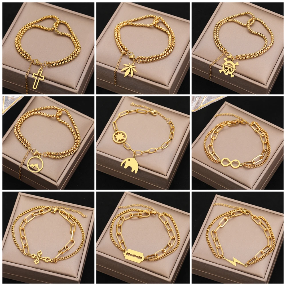 

Браслеты из нержавеющей стали, винтажные готические многослойные цепочки с подвесками, модные браслеты для женщин, ювелирные изделия, пода...