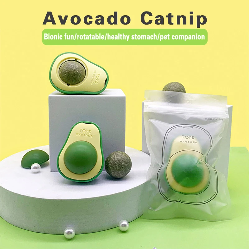 

Avocado Cat Toy Natural Catnip Licking Ball Wall Stickup Rotatable Fruit Cat Snacks Clean Intestinal Tone Kitten Playing Toys