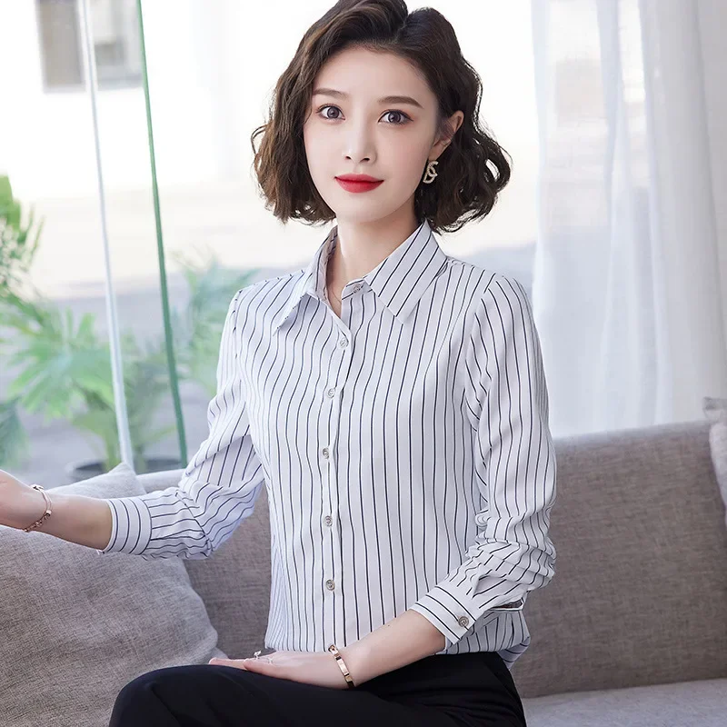Винтажная полосатая рубашка с длинным рукавом женская новая весенне-осенняя