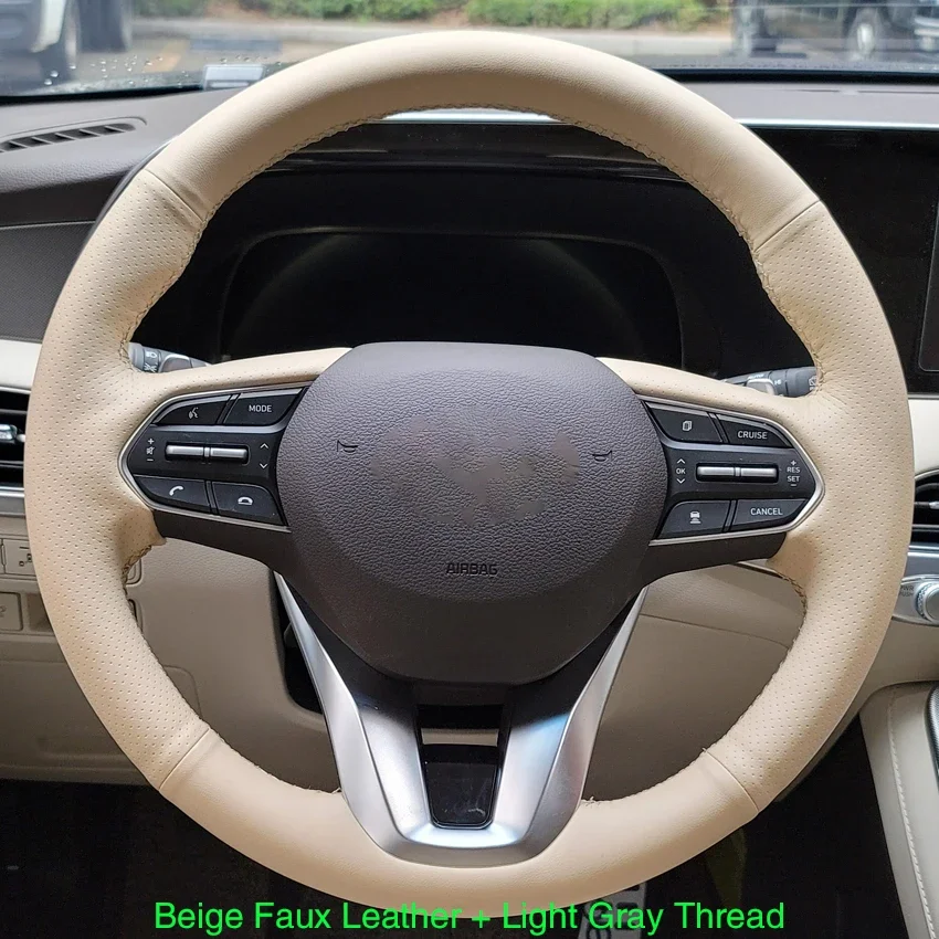 

Черный чехол на руль автомобиля из искусственной кожи для Hyundai Santa Fe 2018-2024 Palisade 2020-2022