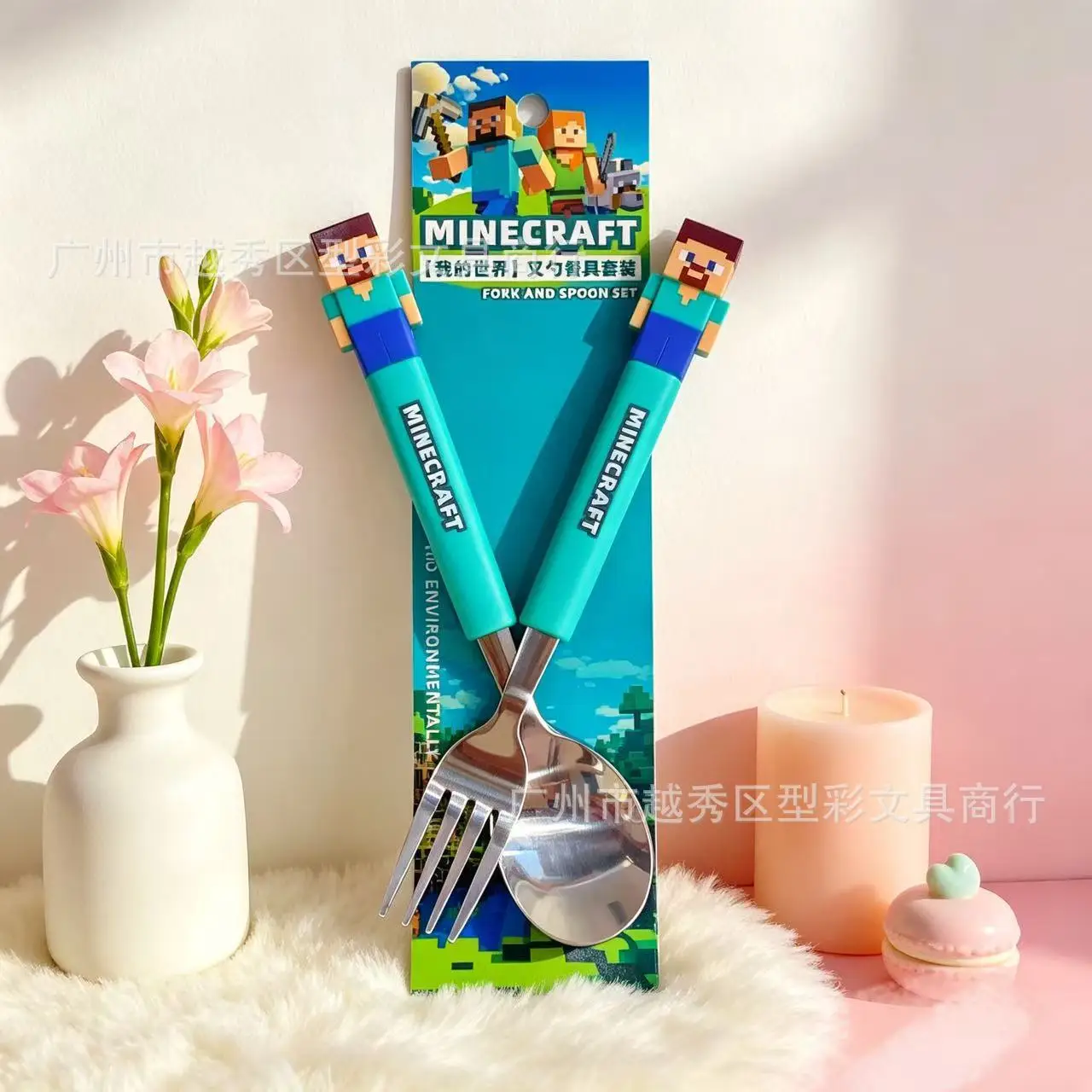 Фото Набор столовых приборов Minecraft (2/4 шт.): забавные вилки и ложки с ручками из АБС-пластика, из нержавеющей стали, двухкомпонентный набор, подарки для дома №4