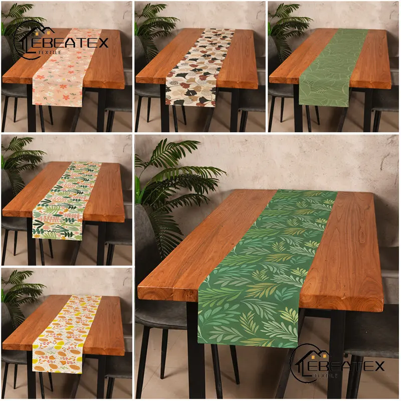 

Greenery Printing Table Runner Home Wedding Decor Room Dinner Table Decorative Accessories Flowers Printed Pattern Table Runners