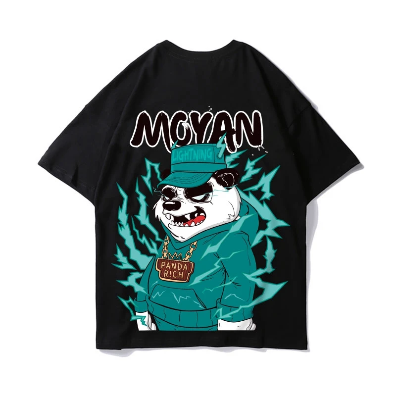 Hip Hop Streetwear Men T Shirt Fashion Chinese Style Panda Printing Casual T-Shirt Oversized Tops Tees