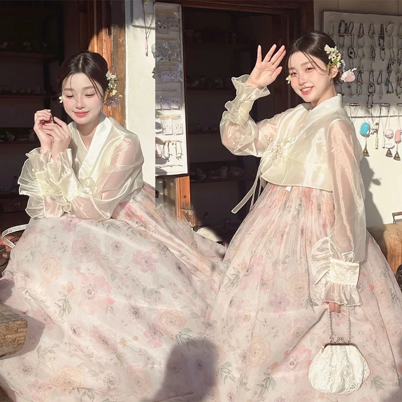 

한복 Korean Traditional Costume for Women Elegant Luxury Hanbok Dress Clothing Princess Cosplay Retro Long Robe Wedding Party