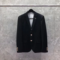 tb tnom male suit autunm man boutique jacket fashion brand blazer classic notched solid formal coat gold buttons black tb suit
