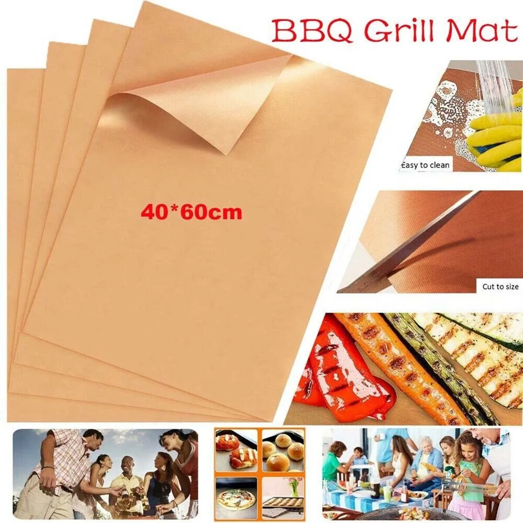

4pcsBBQ Grill Mat Baking Mat Baking Paper Cooking Grilling Pad Baking Tray Mat For Gas Grill Charcoal Frying Foil Non-Stick Heat