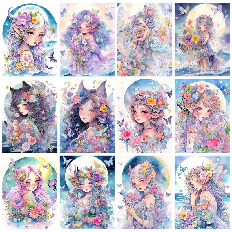 

RUOPOTY Painting By Numbers For Beginner Kits Flower, Star, Moon, Girl, Beautiful and Moving For Home Decor
