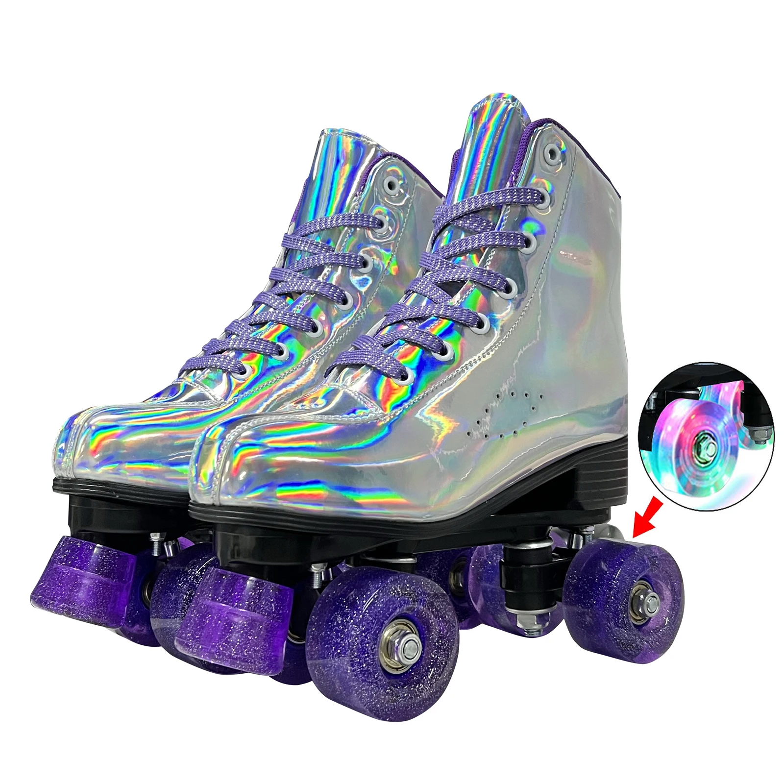 PU Leather Roller Skates Skating Shoes Inline Roller Sneakers Sliding Quad Sneakers 2 Row Shoes Patines with 4 Flash Wheels