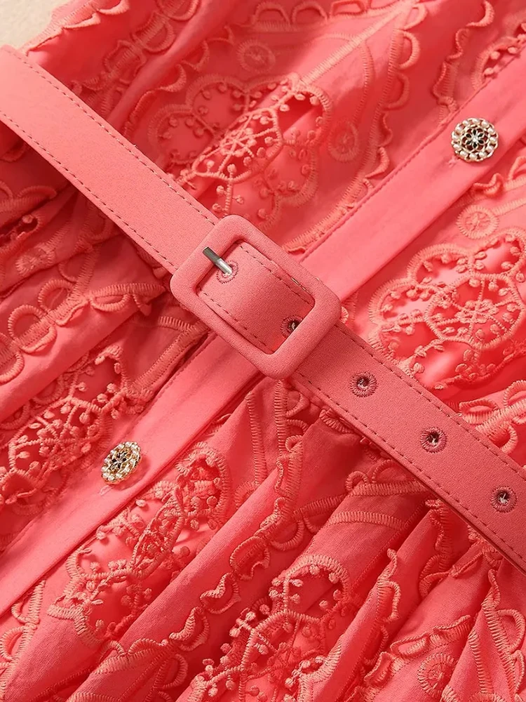 Seasixiang однобортное платье с вышивкой для женщин винтажные платья круглым вырезом