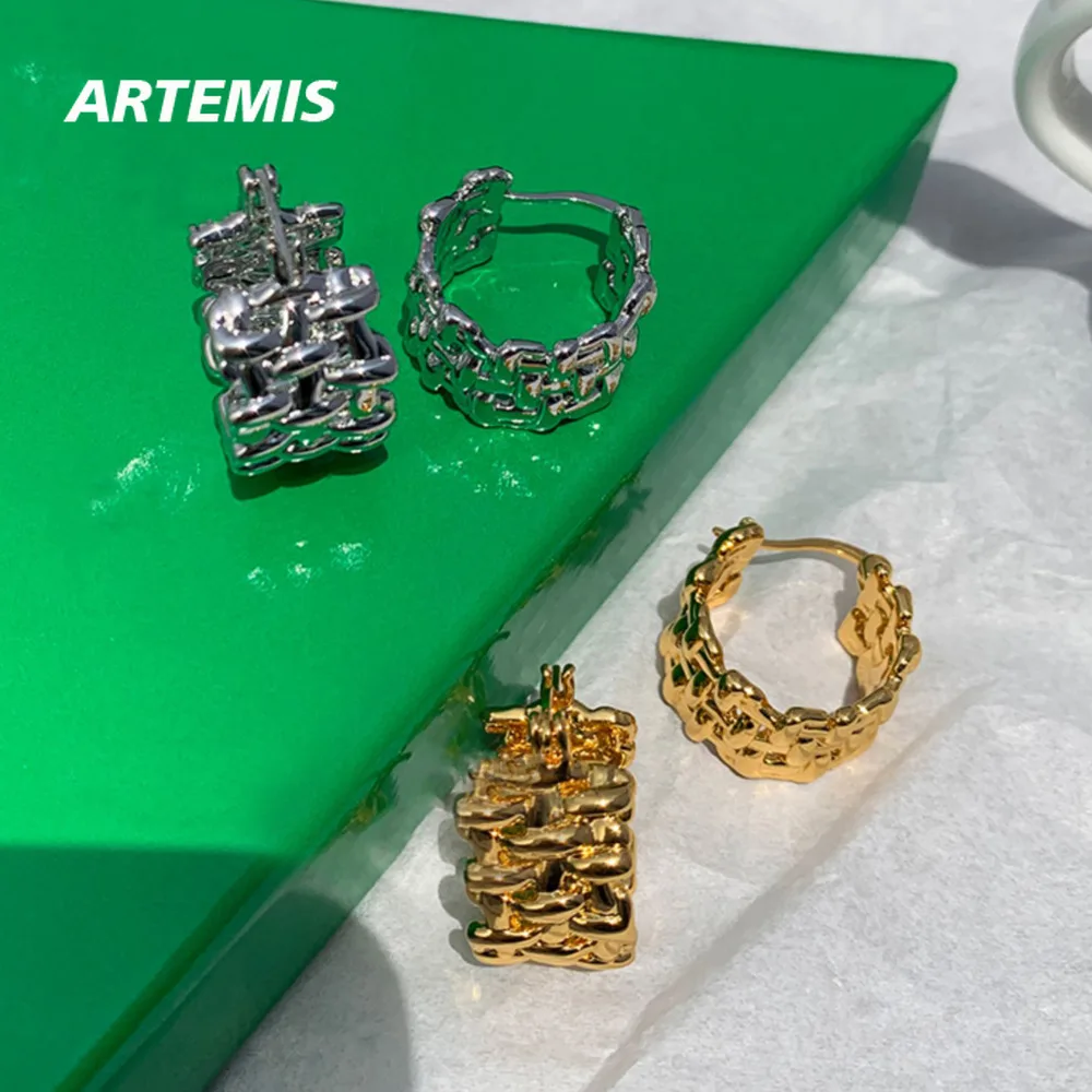 

2023 Fashion Gold Silver Metal Braided Wide Earring Women Designer Brand Jewelry Runway Trend