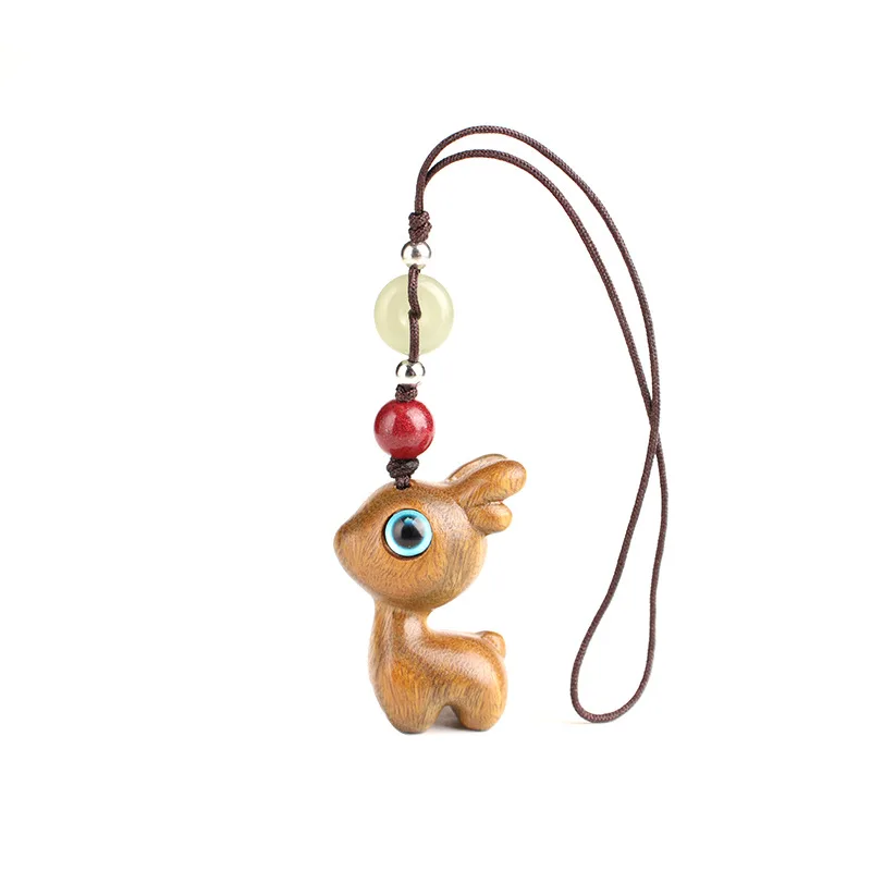 

All the way safe deer car key chain sandalwood mobile phone chain pendant pendant men and women creative couple cute small gifts