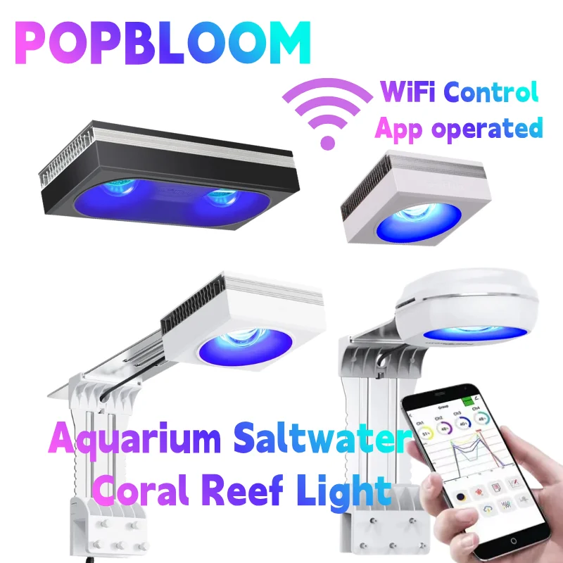 Фото НОВИНКА: WiFi-лампа PopBloom RL60/80/90/115/180 для морских аквариумов, 115 Вт, профессиональная, полный спектр, для рифовых кораллов SPS/LPS и рыбок. №1