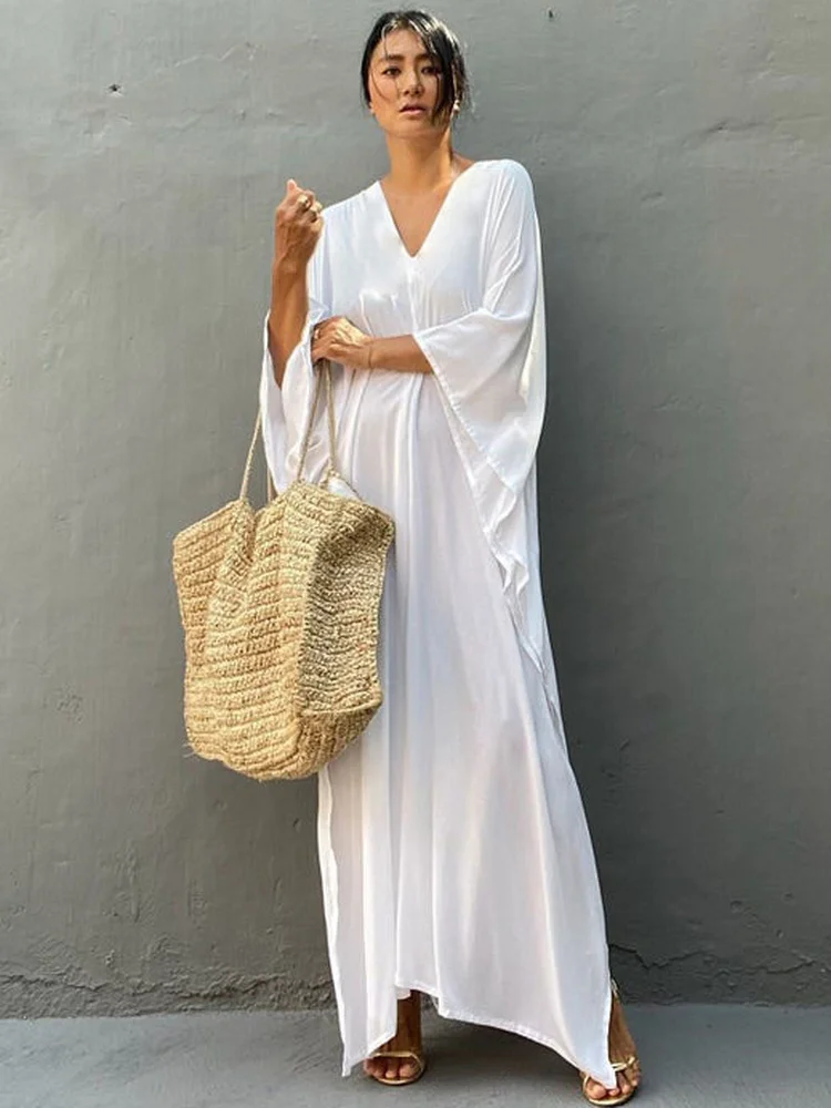 

Beach Cover Ups for Women Kaftans Solid Rayon Swimsuit 2022 New Tunic Beachwear Solid Maxi Dresses Bathing Suits Dropshipping!