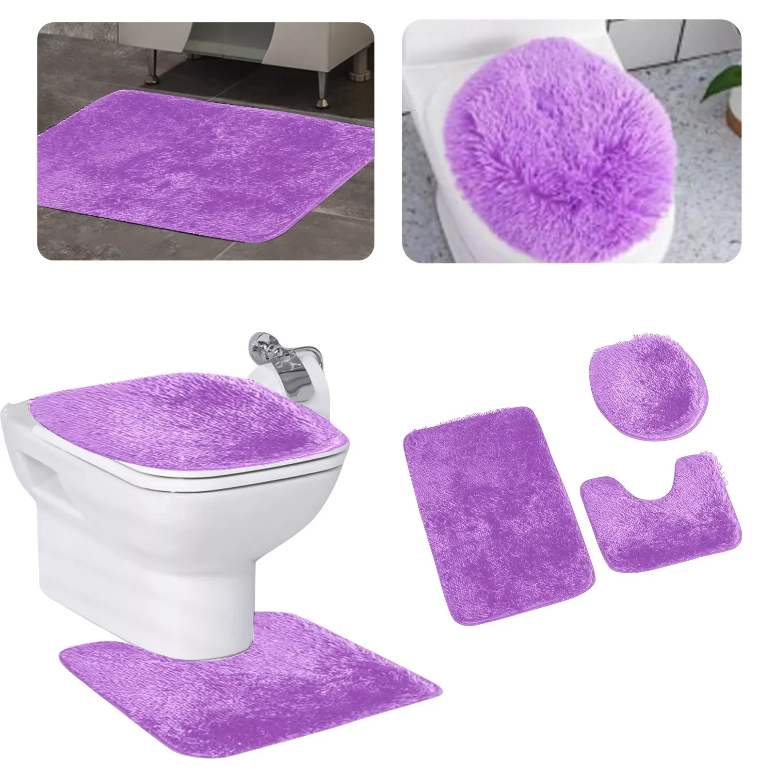 

Absorbent Bathroom Carpet Pedestal Rug Toilet Lid Cover Tapis Salle De Bain Shaggy Anti-slip Bath Mats Set Coral Fleece
