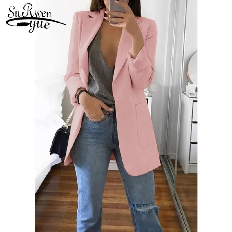 Женский облегающий кардиган с отложным воротником повседневный жакет длинными