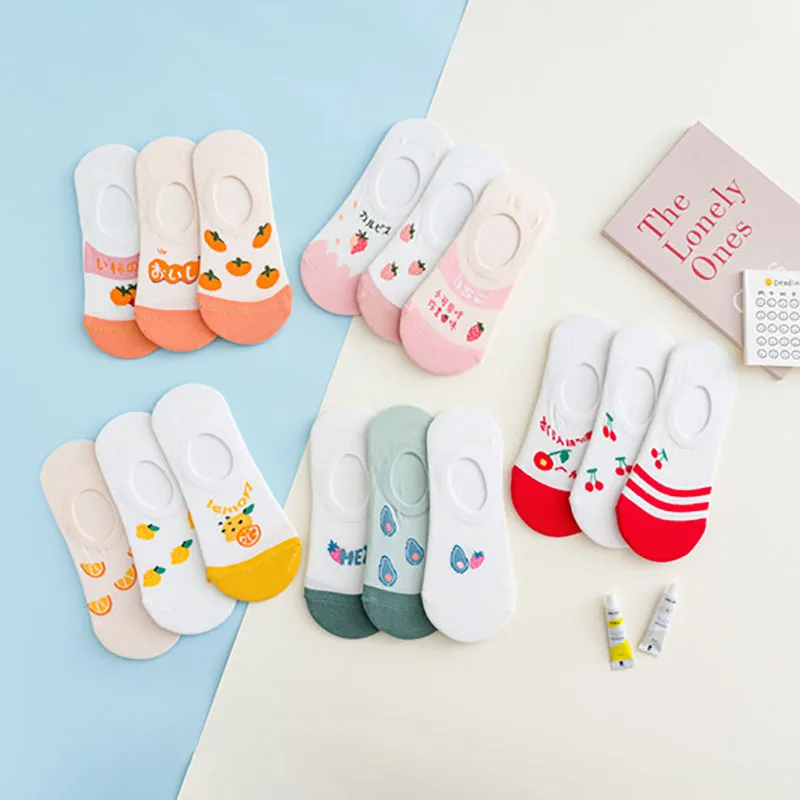 

3 Pair/set Cute Fruit Invisible Short Cotton Socks Summer Breathable Women Boat Sock