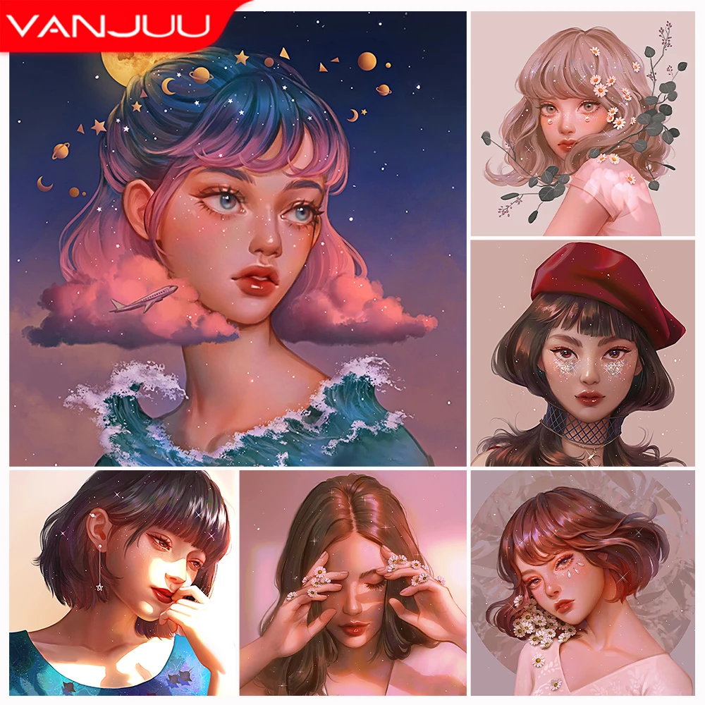 

Anime 5D DIY Diamond Painting Kit Anime Girl Cross Diamond Embroidery Painting Full Rhinestone Diamond Mosaic Home Decor Gift