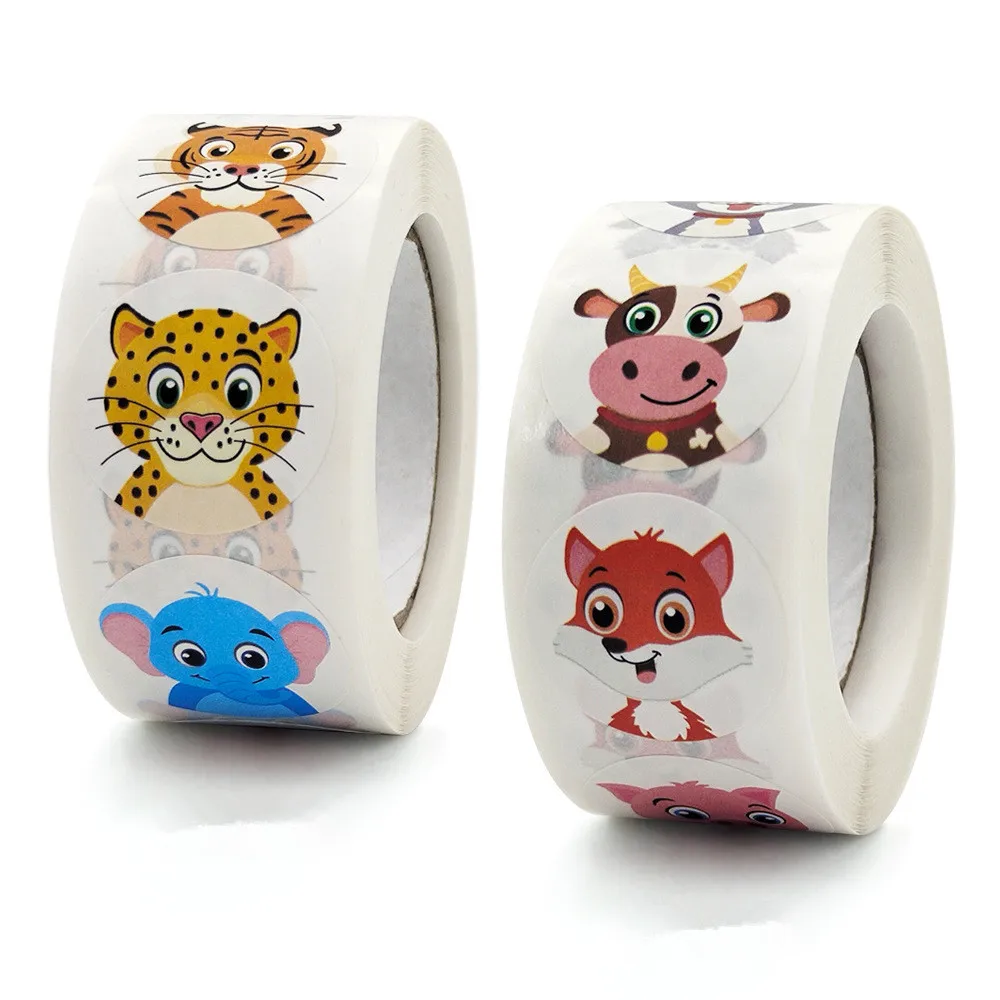

500pcs/roll Cartoon Animals Stickers Reward Skateboard Zoo Stickers Toys for Children Kids Laptop Stickers On Car Phone