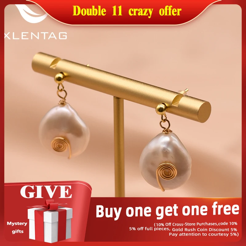 

XlentAg Funny Natural Semi-Baroque Pearl Drop Earrings For Women Accessories Handmade Party Gift Of Love Fashion Jewerly GE0867
