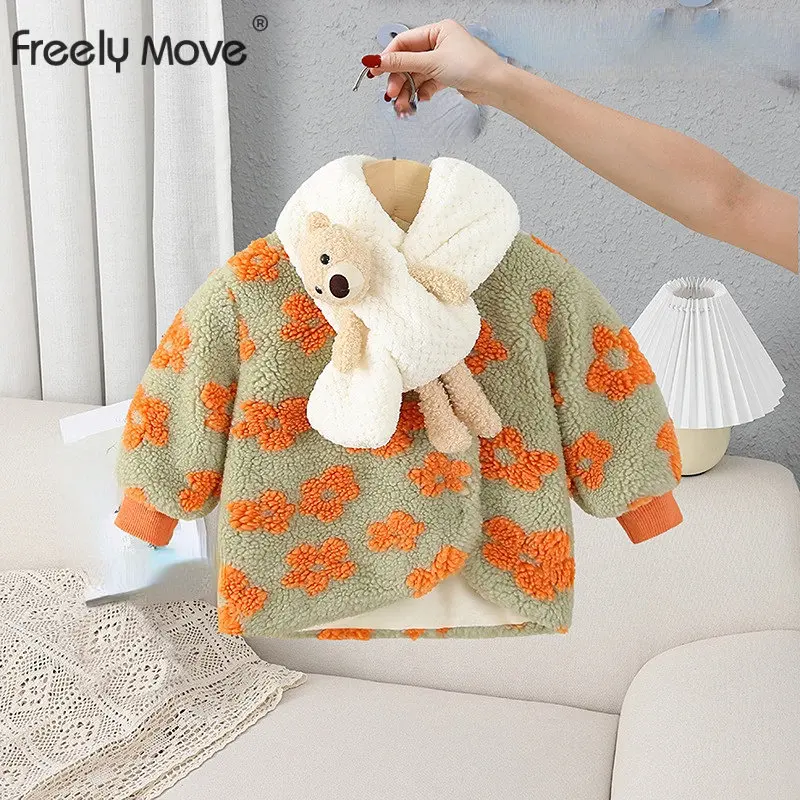 

Freely Move Baby Jacket Autumn Jackets for Girls Coat Kids Outerwear Coats for Baby Clothes Children Warm Jacket with Scarf