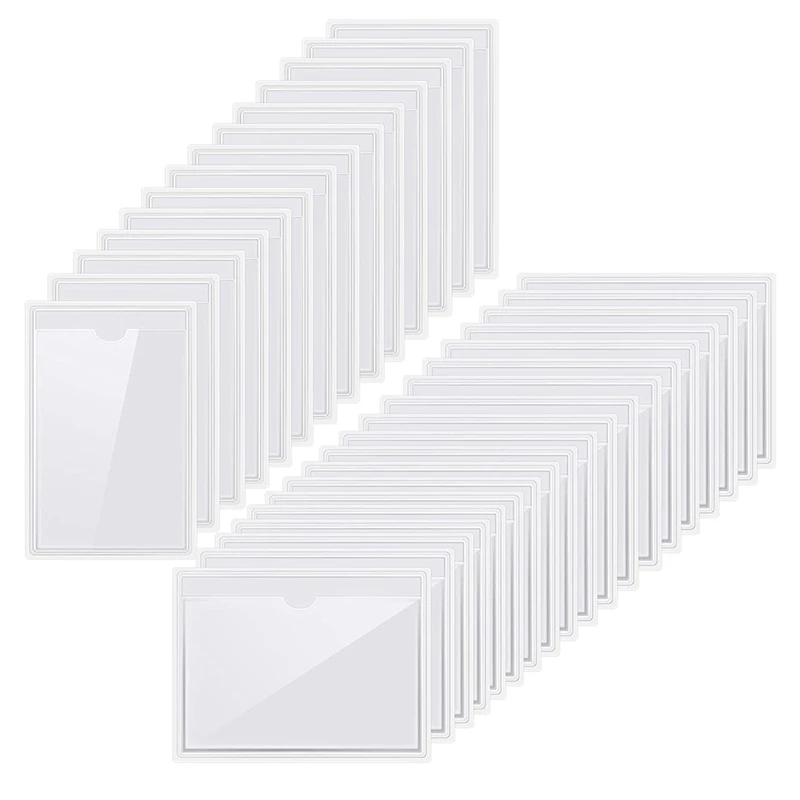 

50Pcs Self-Adhesive Label Card Holder Index Pockets Holder 2 Sizes Clear Card Holder Adhesive Label Holder Card Sleeves