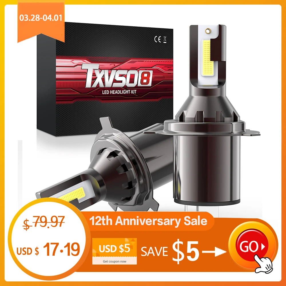 

Светодиодные фары TXVSO8 2022 H4, лампы без ошибок 6000K, универсальные мини-Диодные лампы 9003/HB2, дальний/ближний свет, 12 В, Автомобильные светодиодны...