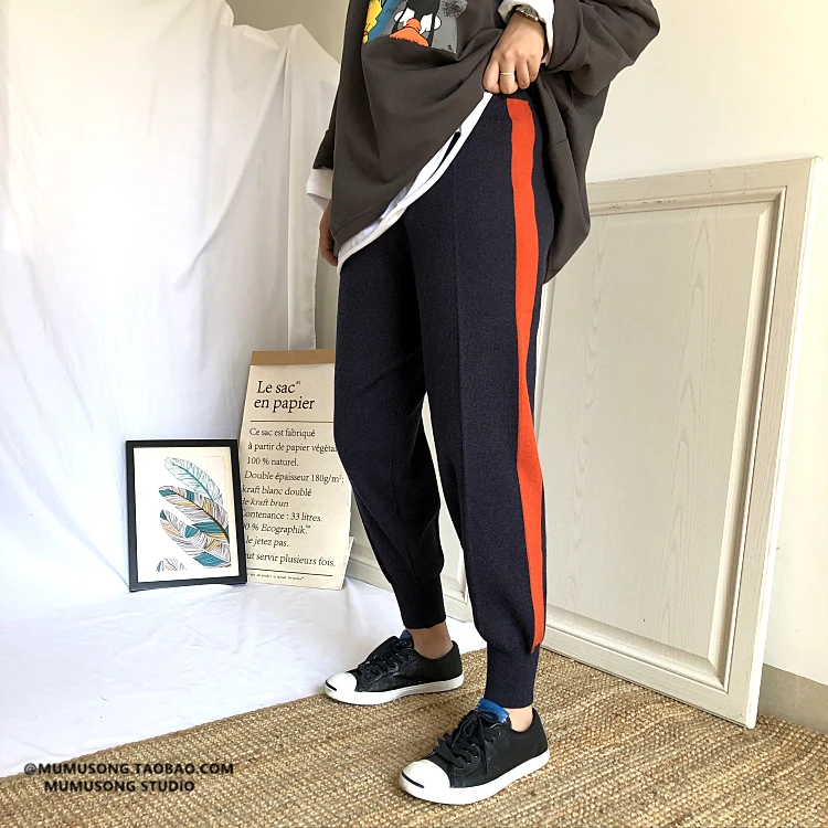 Plus Size Mumuqi Plus size women clothing Chubby Girl Elastic Waist Contrast Color Grandma's Pants Knitted Harem Casual...