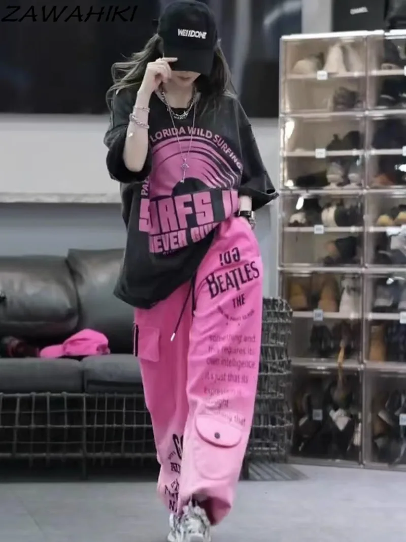 

Брюки женские с высокой талией, шикарные дизайнерские штаны в американском ретро стиле, повседневные свободные универсальные уличные штаны в стиле хип-хоп с надписью, весна-лето