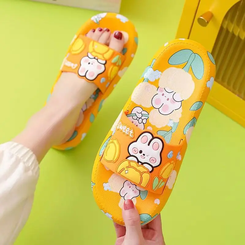 

Summer Women's Open Toe One Word Slippers Soft Bottom Non Slip Cartoon Home Casual Slippers Bathroom Slippers Beach Slippers