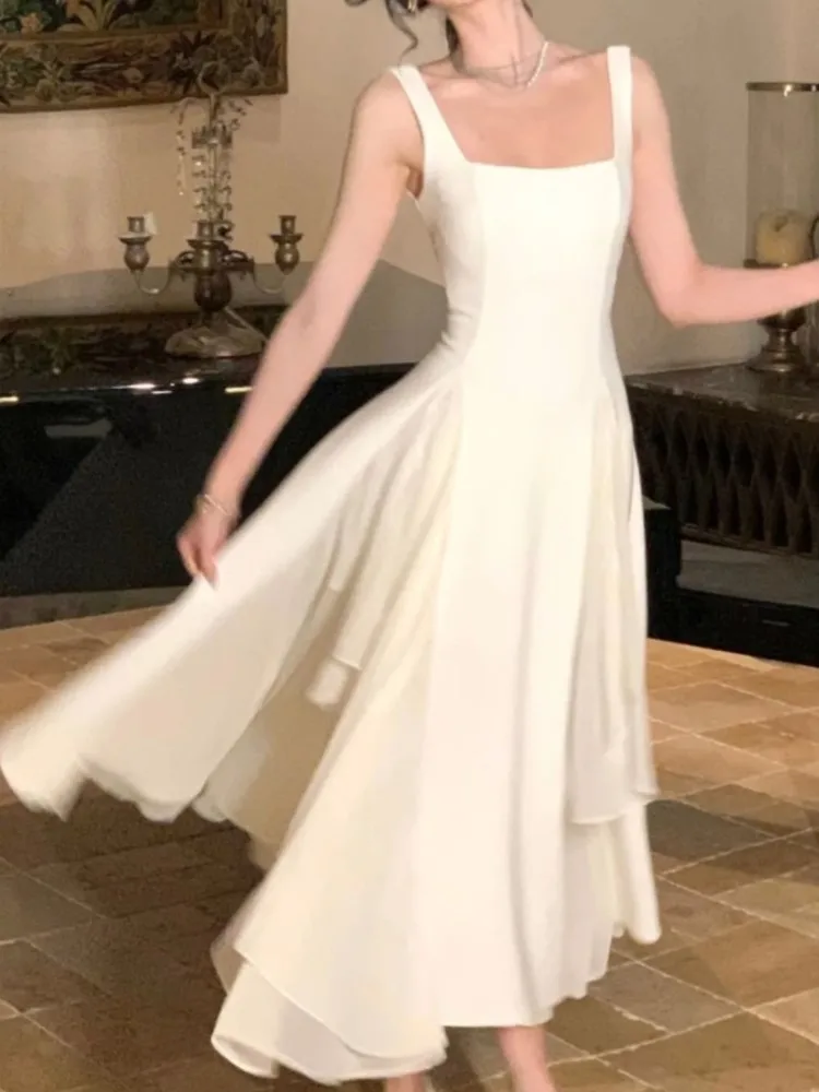 Женское вечернее платье трапециевидной формы без рукавов с квадратным вырезом