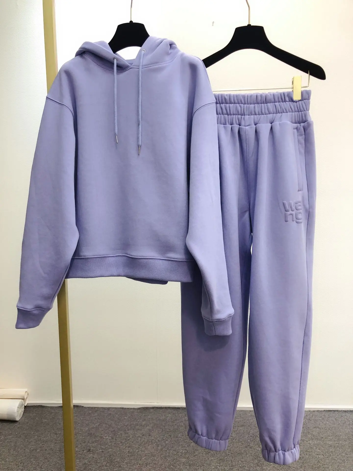 

Новинка весна осень зима Женская толстовка спортивные брюки пенопластовые буквы принт дымка синий топ с капюшоном + эластичная талия