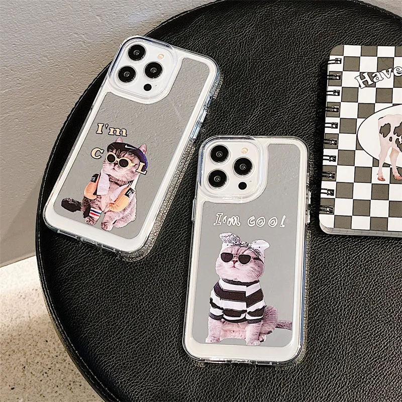 

For iPhone 14Promax 2023 New Ins Net Red Trend Cat Mirror Acrylic Phone Case 14Pro 13Promax 12 11