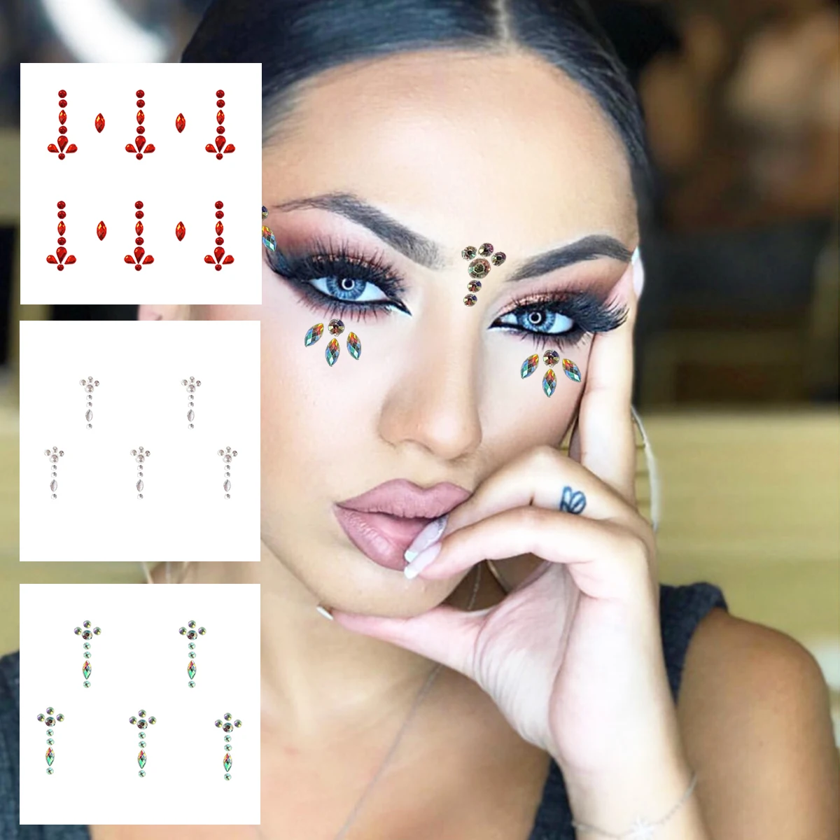 

Face Gems For Women Temporary Tattoos Eye Forehead Diamonds Jewels Sticker Glitter Bindi Dots Crystals Makeup Jewelry Decoration
