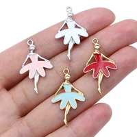 5pcs silver plated enamel pink dancer girl charms pendants for jewelry making bracelet necklace diy earrings handmade craft
