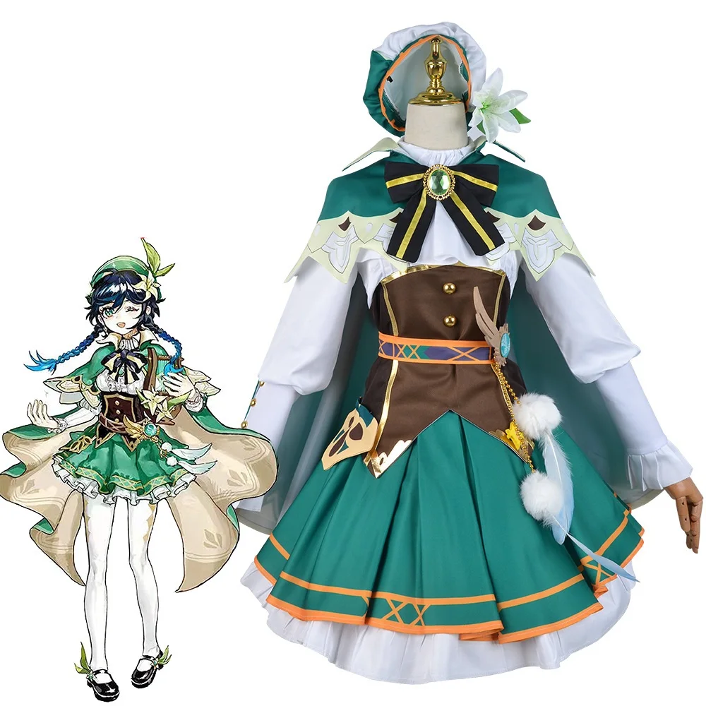 

Костюм для косплея геншина ударно Венти, Униформа, парик, обувь, косплей, аниме, костюмы в китайском стиле на Хэллоуин для женщин, игры Wendi Windy