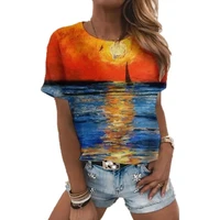 new womens clothing ocean landscape 3d print t shirt fashion casual short sleeve tees top 6xl loose round neck womens t shirt