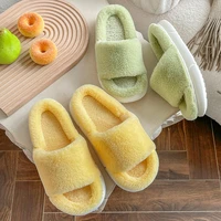 2022 new fur slippers women couple winter indoor thick bottom opening eva soft cotton slippers home solid color plush slipper