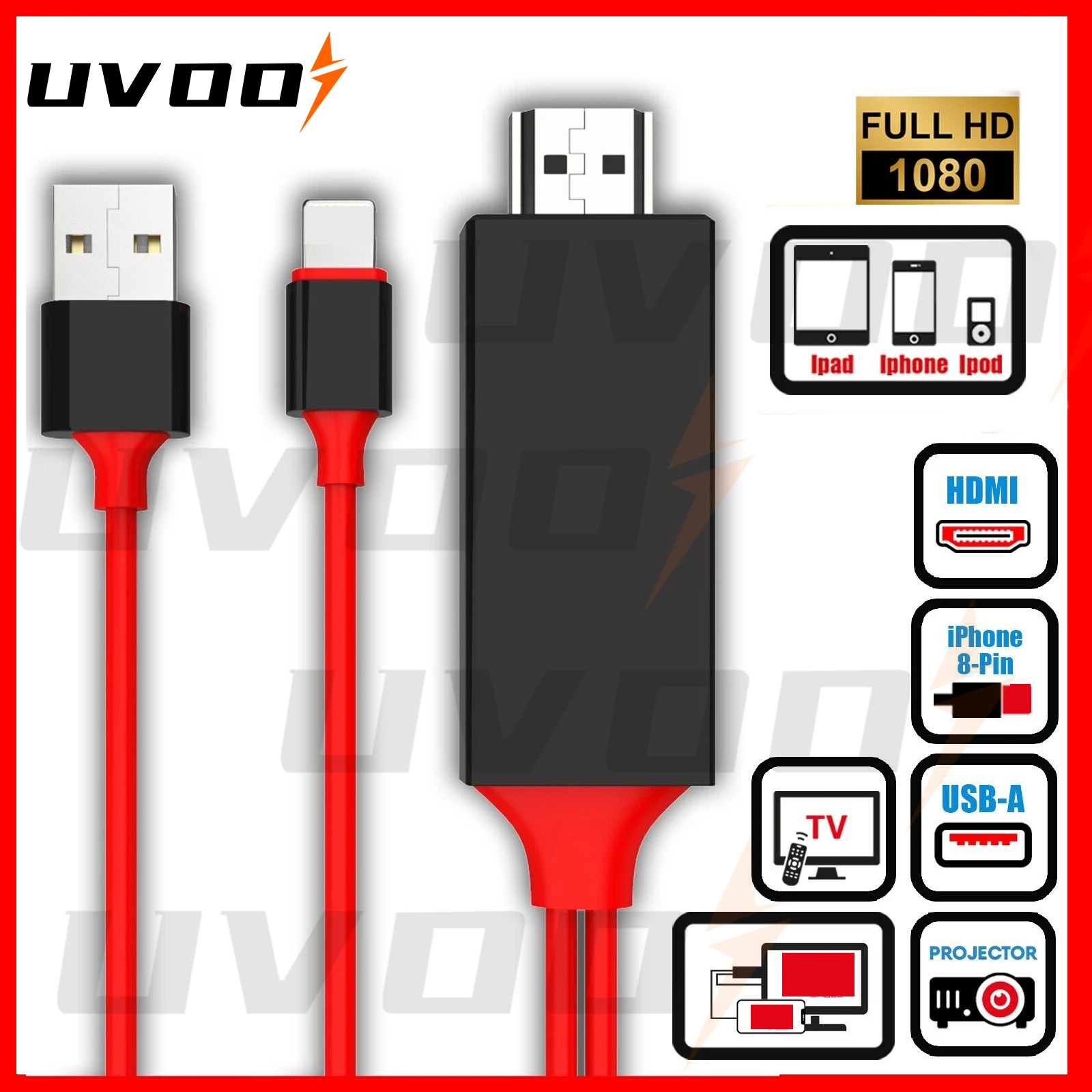 UVOOI HDMI Cable 6.6ft 8Pin for iPhone to HDMI TV Mirroring Cable Adapter For iPhone X 11 12 13 14 Pro Max Plus UVOOI HDMI Cable 6.6ft 8Pin for iPhone to HDMI TV Mirroring Cable Adapter For iPhone X 11 12 13 14 Pro Max Plus