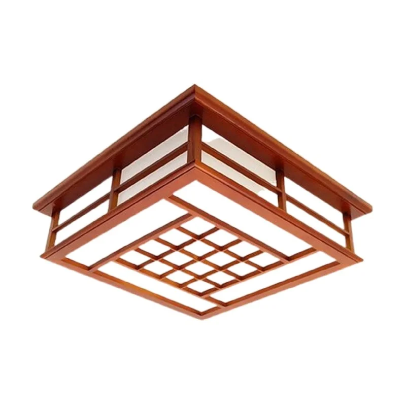 

55x55cm Solid Wood Mahogany Square LED Ceiling Lamp Finish Style Japanese Lights And Lighting For Home Living Room Bedroom