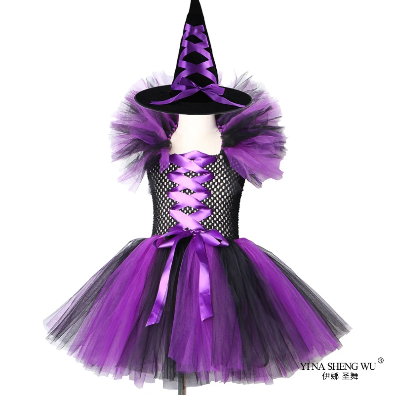

Evil Queen Tutu Skirt For Girls Dresses With Hat Halloween Witch Costumes Cosplay Girls Children's Carnival Party Dress Clothing