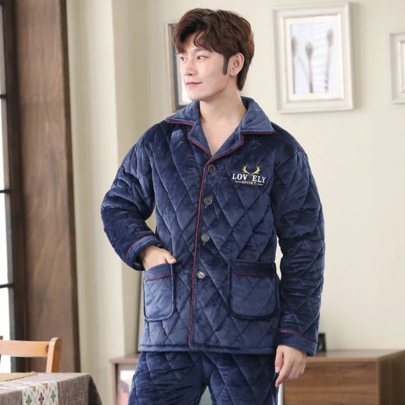 QUHENG Pijama for Men Coral Fleece 2 Pieces Lounge Sleepwear Pyjamas Autumn Bedgown Home Clothes Man PJs Flannel Pajamas Set