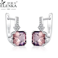 fashion pink morganite gemstone earrings for women 925 sterling silver white color squar gemstone eardrop unique design jewelry
