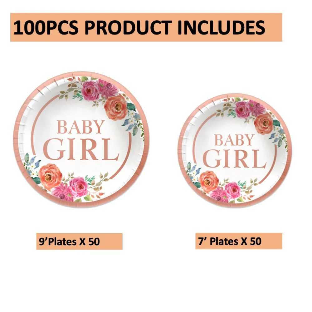 

Disposable Dinner Dessert Plates Sets Baby Girl 100pcs For Anniversary Wedding House Warming Anniversary Children Collage Events