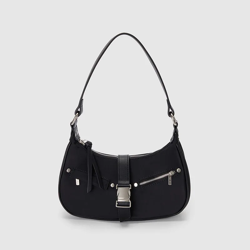 

2023 Summer New Fashion Women Shoulder bag Retro Functional Style Metal Buckle Handbag Female Street Trend Black Underarm Bag