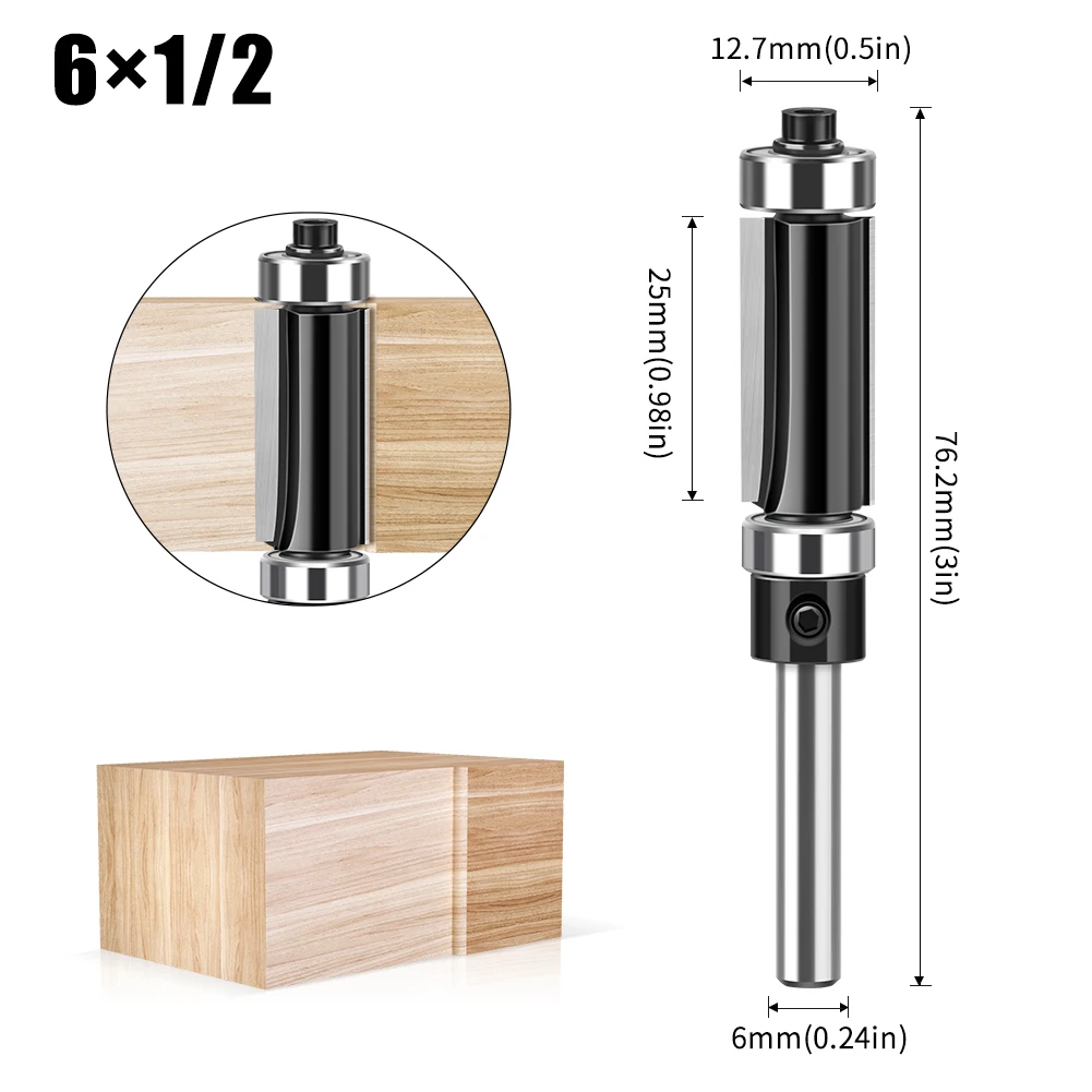

6 мм 1/4 "хвостовик с двойным валом, ремонтный кромкорез, деревообрабатывающий фрезерный станок, торцевая верхняя и нижняя часть подшипника, деревообрабатывающие инструменты