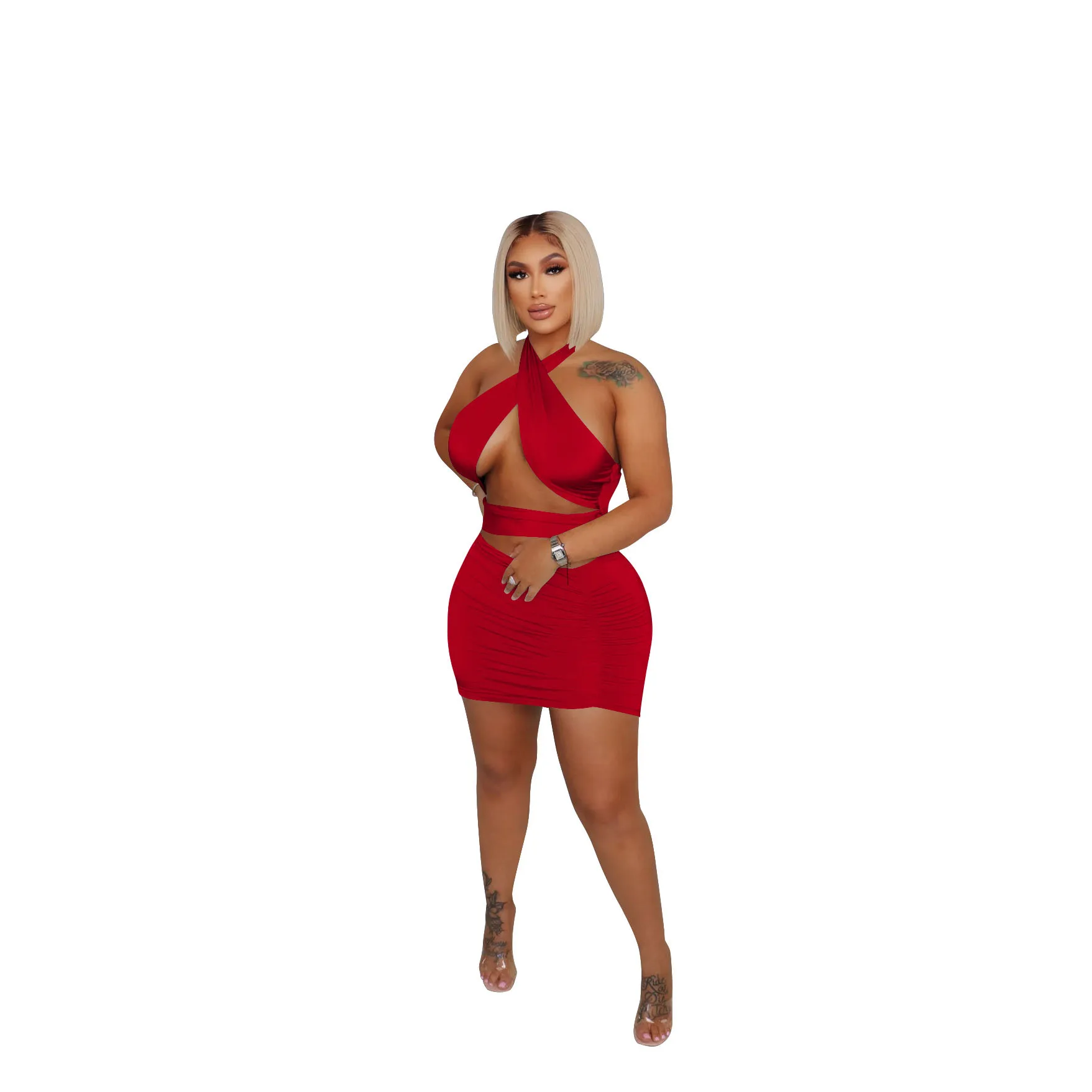 Lovelysales 2022 Women's Clothes Tank Top Sleeveless Sexy Short Skirt Suit 8203