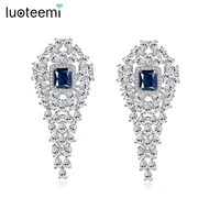 luoteemi 2016 fashion white gold color luxury bridal jewelry heavy luxury aaa zircon unique long dangle earrings for women gift
